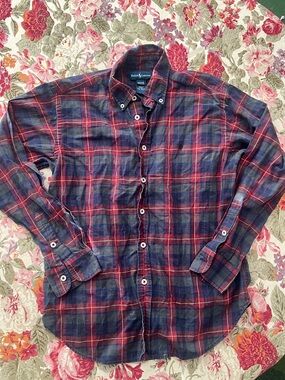 Ralph Lauren Boys Navy and Red Plaid Button-Down Shirt